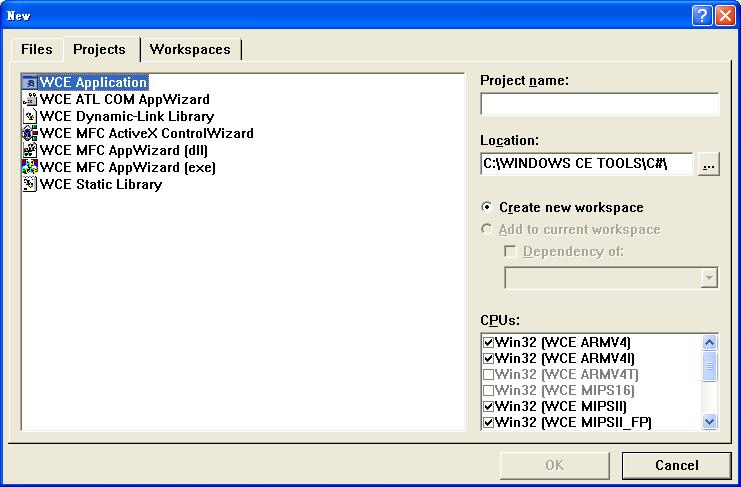 the Microsoft Embedded Visual C++ Step 2: From