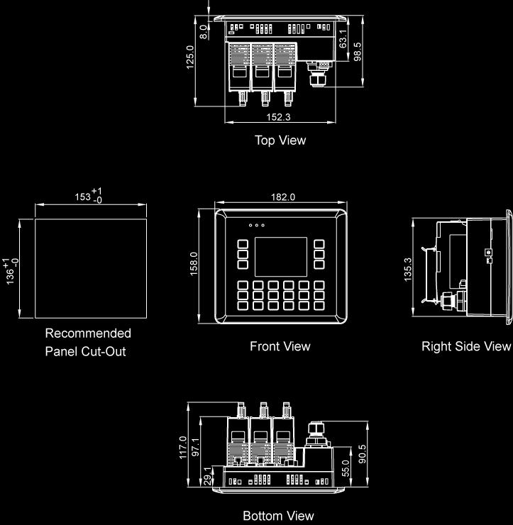1.4. Dimensions The diagrams below provide the dimensions of the standard VP-2000 family to use in defining your enclosure specifications.