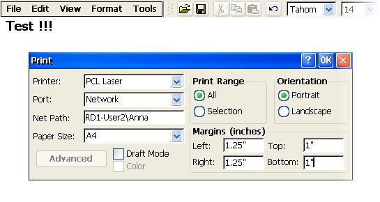 Step 2: On the ViewPAC, open a WordPad format file Step 3: On the ViewPAC, open a WordPad format file Step 2: Set up the printer 1. Printer: PCL Laser 2. Port: Network 3.