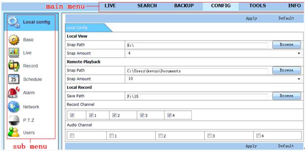 Fig 8-10 Remote System Configuration The sub menu list and the options in every menu are similar to that of the NVR. Please refer to Chapter 5 Main Menu Setup Guide for more details. 8.6 Tools Click on tool s tab to access the disk management tool.