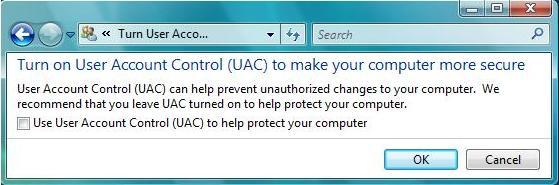 a. Enter Control Panel User Account and Family Safety User Account Control (refer to Fig 13-1); click Turn User Account on or off. Cancel Use User Account Control (UAC) to help protect your computer.