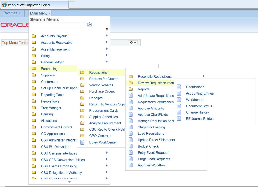 2.4 Cascading Menus The way the CFS PeopleSoft Menus display now cascade across the page.