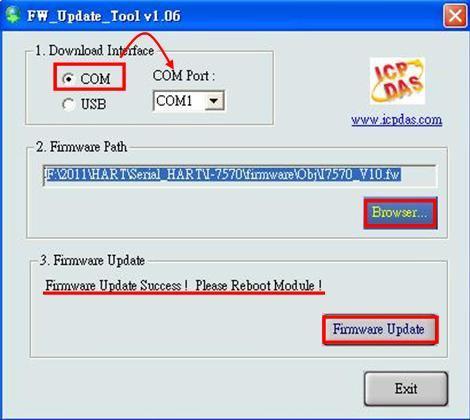 The Firmware_Update_Tool program can be downloaded from http://ftp.icpdas.com/pub/cd/fieldbus_cd/hart/converter/i- 7570/software/tool 2.4.