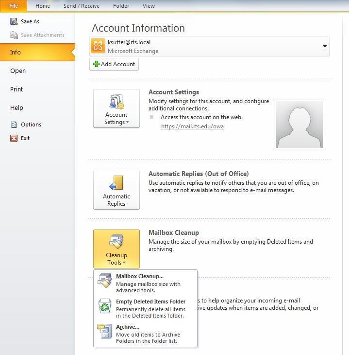 Outlook 2010 Go to File Info
