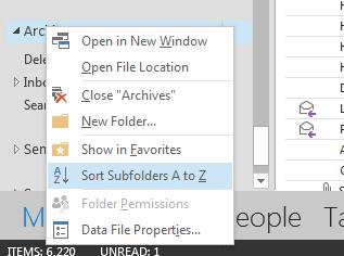 1. Right click on the Archive Folders icon. Choose Properties for Archive Folders or Data File Properties 2. A window will pop up.