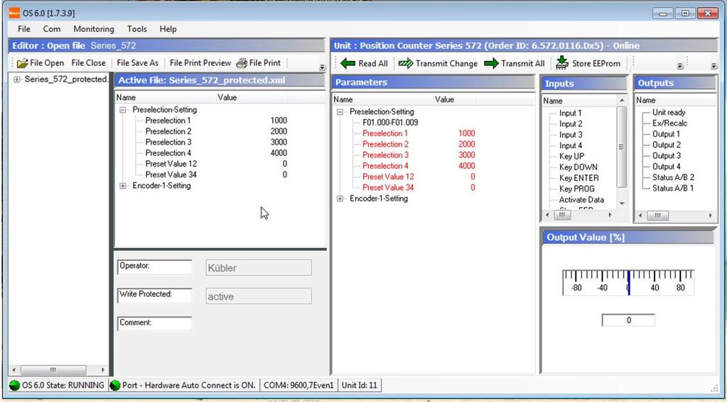 Figure 4-10 File Editor: Data exchange for data sets without "Write Protected" For data sets with "Write Protected" only the visible parameters or menues are transmitted to the OS6.0 window.