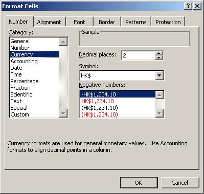 3.1.3 Formatting Currency The Currency formats are similar to the Number formats except that instead of selecting the thousands separator (which accompanies all currency formats by default), you can