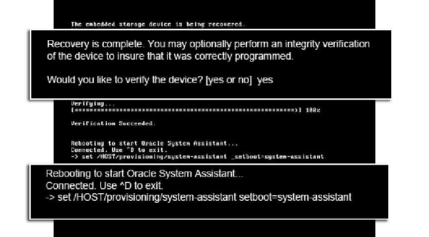 Restore Oracle System Assistant Software The verification process starts.