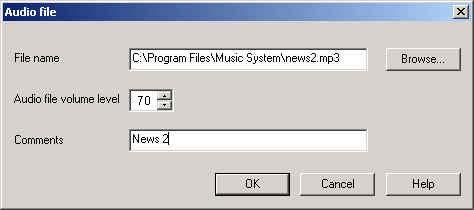 Music-Net Utility Program 3. Select the location and file. 4. Click Open (or double-click the file). The information appears in the Audio File screen (Figure 3-16). Figure 3-16: Audio File Screen 5.