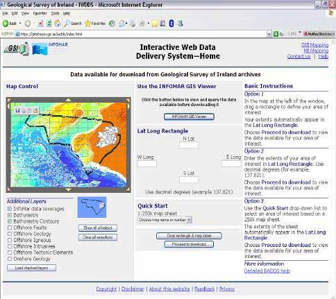 Seabed (INSS & INFOMAR) data are available, free of charge on web This includes raster images (tiffs, geotiffs), GIS data, Excel tables and Access databases, google earth, etc Visit