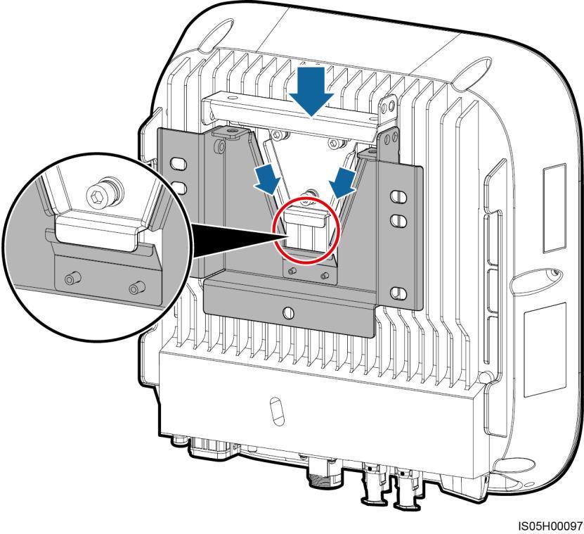 4 System Installation Figure 4-16 Mounting a SUN2000 Step 3 Tighten screw assemblies. Fixing holes can be used in three combinations. Select a hole combination based on site requirements.