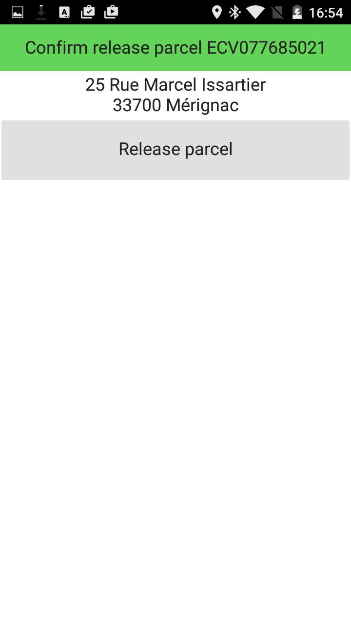 Transporter scan the delivery proof : release - Connection with CSP : user ID, parcel ID and