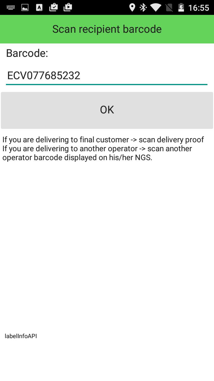 Transporter scan the delivery proof : release - Connection with CSP : user ID, parcel ID and