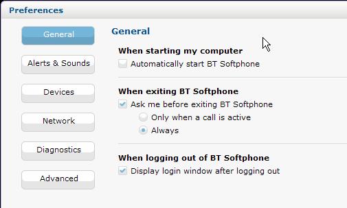 On logging out of BT Softphone you will see the login window automatically appear.