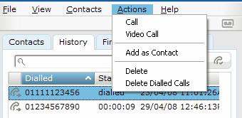 When you select a group in the Contacts tab the Actions menu displays the following options: Add Contact to Group Add a Group Rename Group Delete