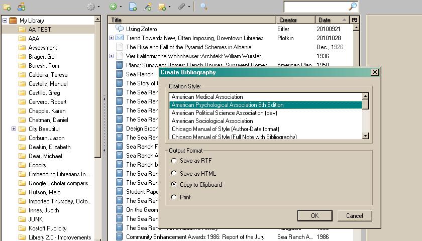 Bibliography 2: Create from collection Highlight desired folder Right click and select Create