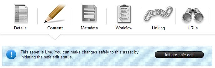 The status of the asset will change to Safe Edit Approved To Go Live. Drop down the Changes field again, select Make Live and Save.