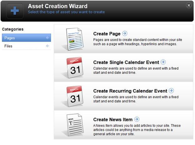 The Asset Creation Wizard will appear.