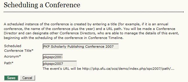 Your conference site has now been set up, which may entail a single scheduled conference, an annual conference, or a series of scheduled conferences, all of which can be managed from this conference