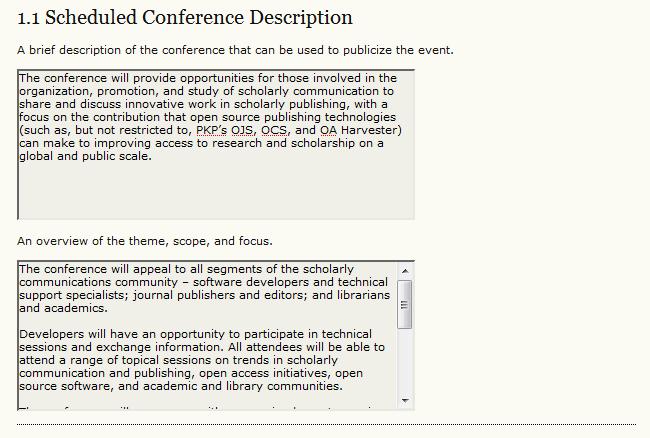 Figure 27: Scheduled Conference Description 1.