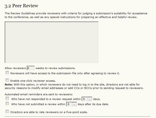 1 Review Policy Use this section to outline the conference's review policy and processes for readers and authors, including the number of reviewers typically used in reviewing a submission, the