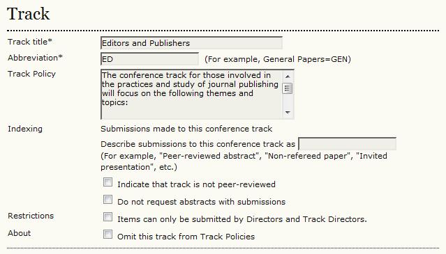Figure 44: Conference Tracks From the Conference Tracks page, create all of the tracks required for your conference.