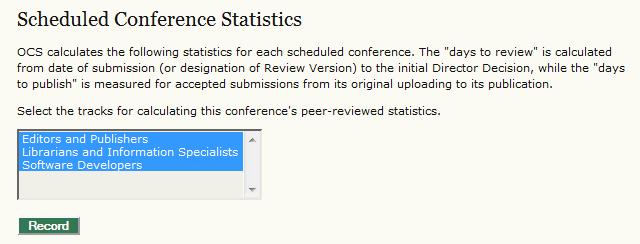 This section provides information on usage statistics and reports on your conference.