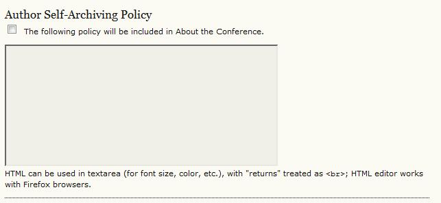 The text for the selected policies will appear in About the Conference.