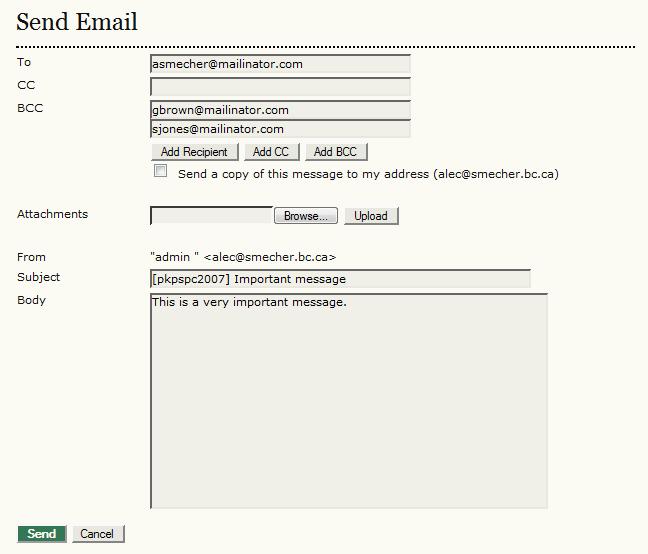 Figure 68: Send Email Log In As a User Another useful feature of OCS is the ability of the Conference Manager to