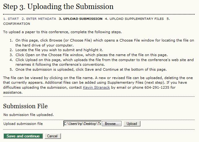 initially only accept abstracts) or move on to Step 3, to upload their submission file.