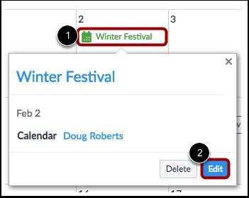 Editing an Event or Assignment in the Calendar You can change the date of an Event or Assignment by clicking on the Event or Assignment or by dragging and dropping the Event or Assignment to a