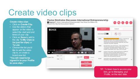 Create video clips This screenshot describes how to create video clips.