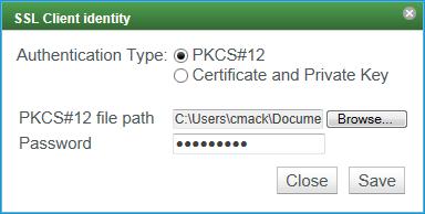 5 Click on the Browse button and navigate to the P12 file containing the PKI SOAP connector identity. The certificate you need to upload here corresponds to the PKI SOAP connector identity.