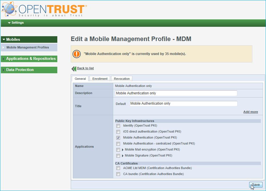 3 Click Create. The Edit a Mobile Management Profile - MDM window appears.