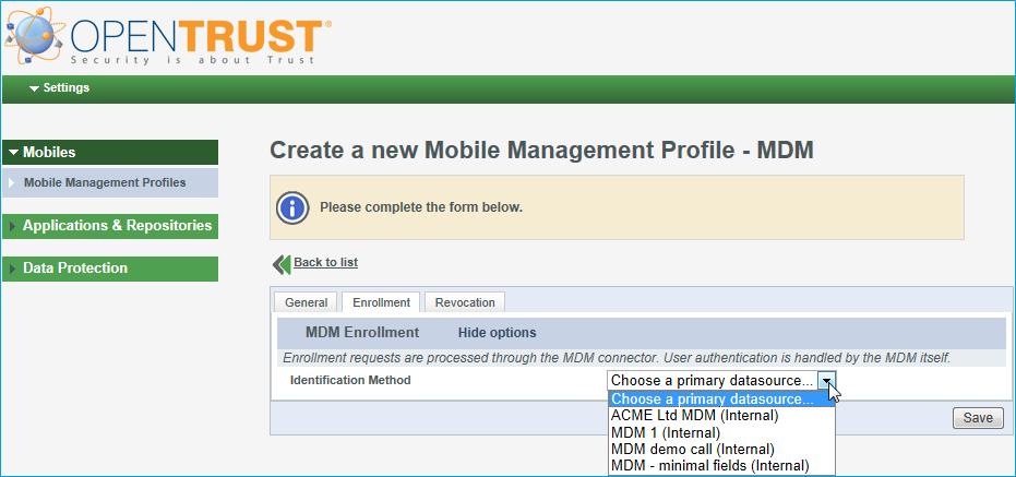 5 Click the Enrollment tab. 6 Click the Identification Method drop-down arrow and select one method from the list.