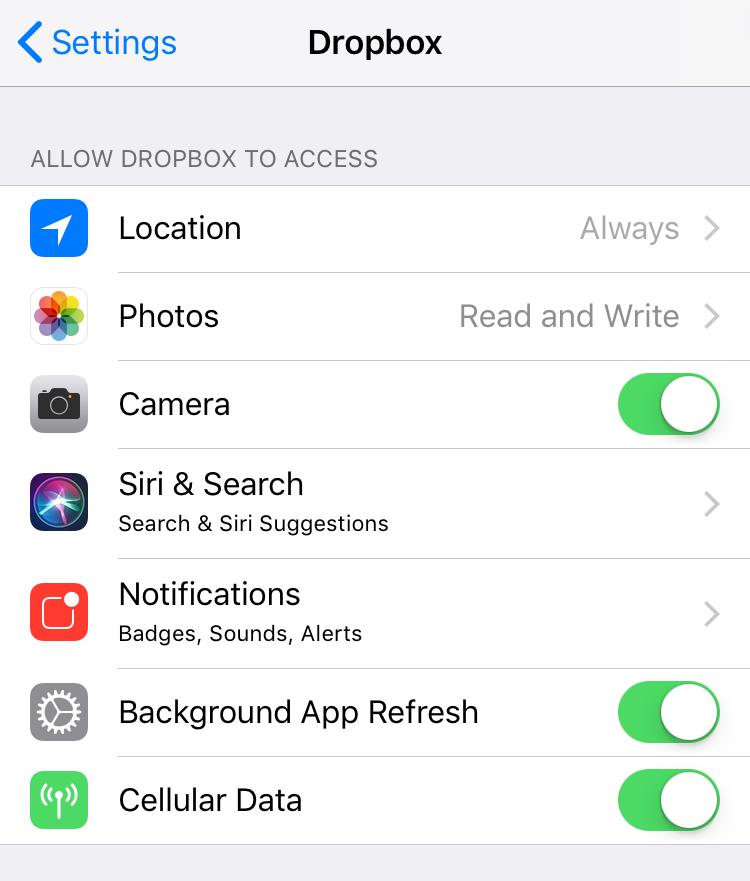 Ensure Dropbox Permissions (Apple Device Only) If Dropbox is not uploading photos, or if for any reason you have denied