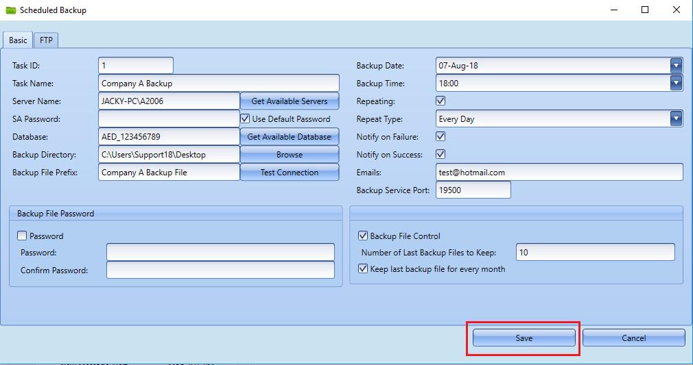 AutoCount Scheduled Backup Setting