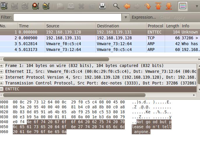 Setting up Wireshark to Capture the communication In a typical attack scenario an attacker would likely be listening in from a third computer.