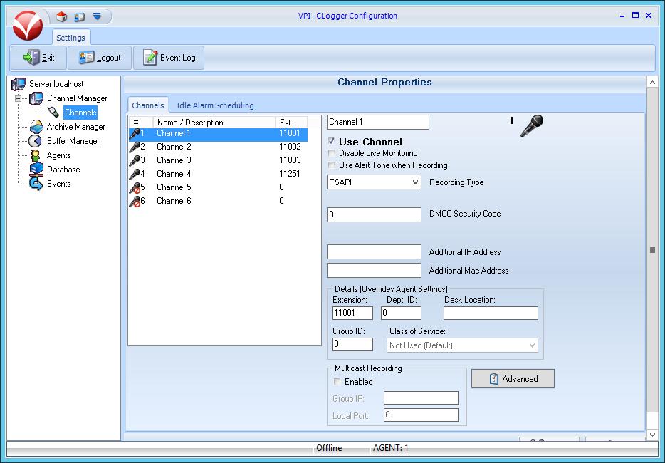 7.5. Administer Channels Select Server localhost Channel Manager Channels in the left pane, to display the Channel Properties screen.