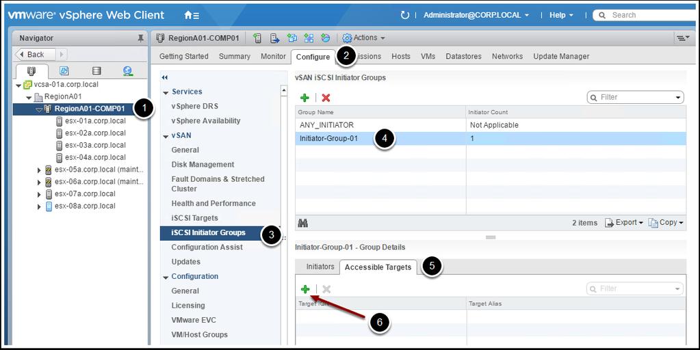 vsan iscsi Initiator Group Add Accessible
