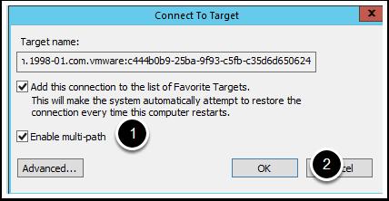 Connect Host to iscsi Target 1. Click Enable multi-path 2.