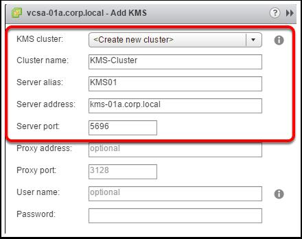 Add Key Management Server Enter the following information to create the KMS