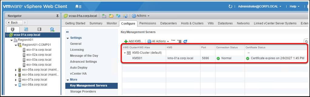 Add Key Management Server The Key Management Server called KMS01 will be added.