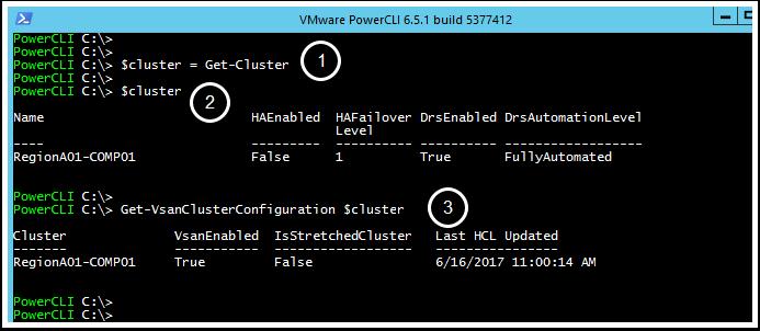 Get-Command -module VMware.VimAutomation.Storage Let's examine a few of the new vsan cmdlets, next. vsan Configuration Information 1.