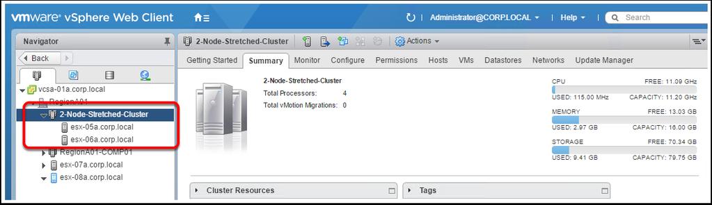 Verify vsphere Environment Verify that your 2-Node-Stretched-Cluster looks like the screenshot