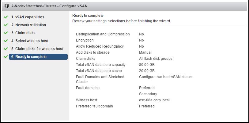 Ready to Complete Review the vsan Stretched Cluster