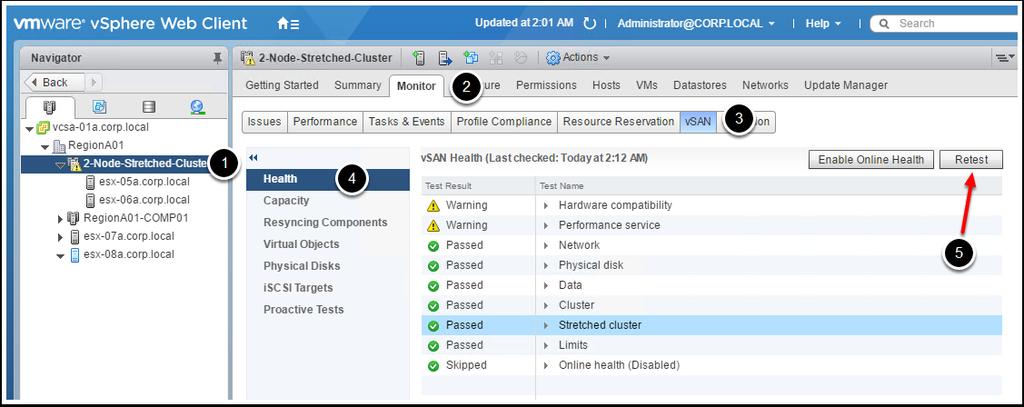 Monitoring a vsan 6.6.1 Stretched Cluster One of the ways to monitor your vsan environment is to use the vsan Health Check.