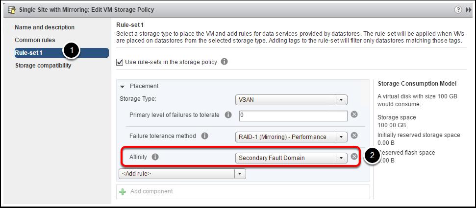 Select VM Storage Policies 3. Select Single Site with Mirroring 4.