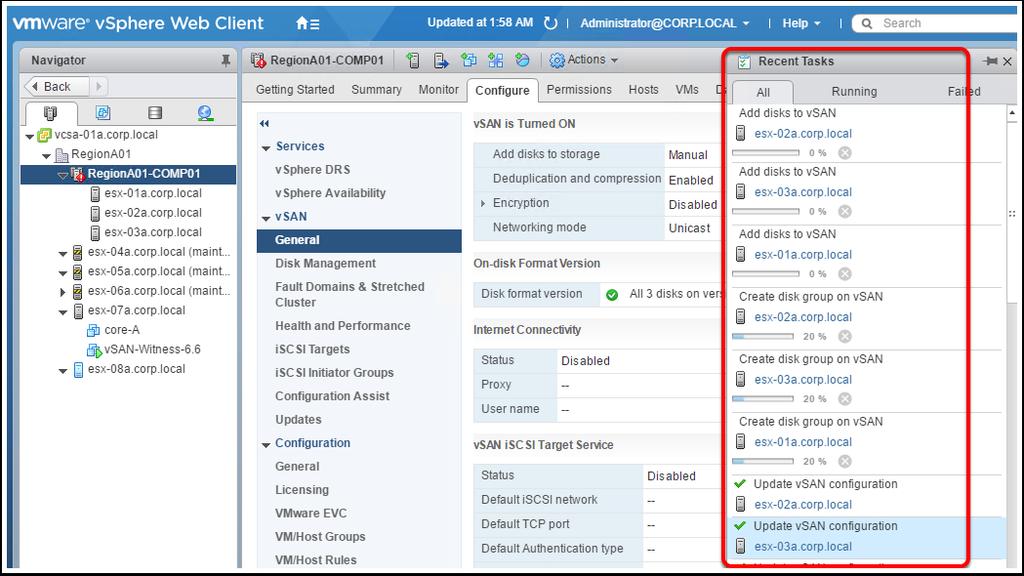 Recent Tasks You can review the Tasks that were carried out by opening the Recent Tasks in the vsphere Web Client.
