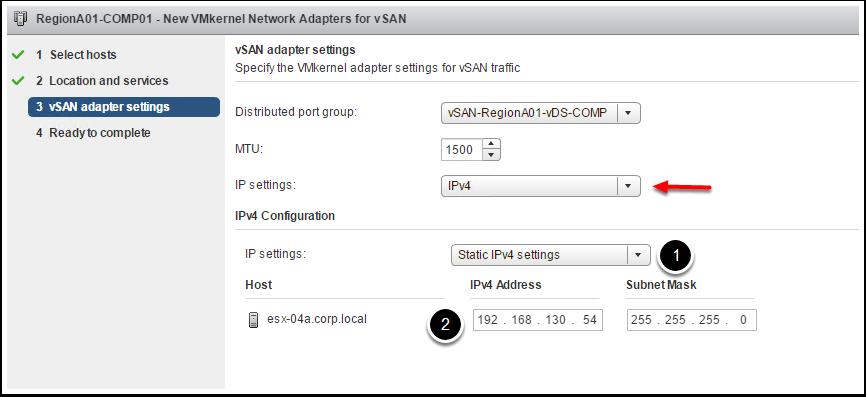 Leave the vsan traffic enabled. Click Next Configure Networking (4) 1.
